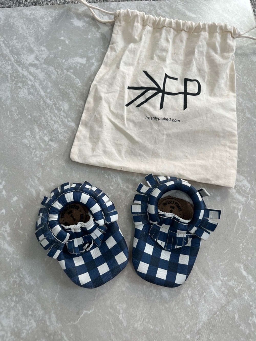 Freshly Picked Blue Plaid Moccasins- Size 1